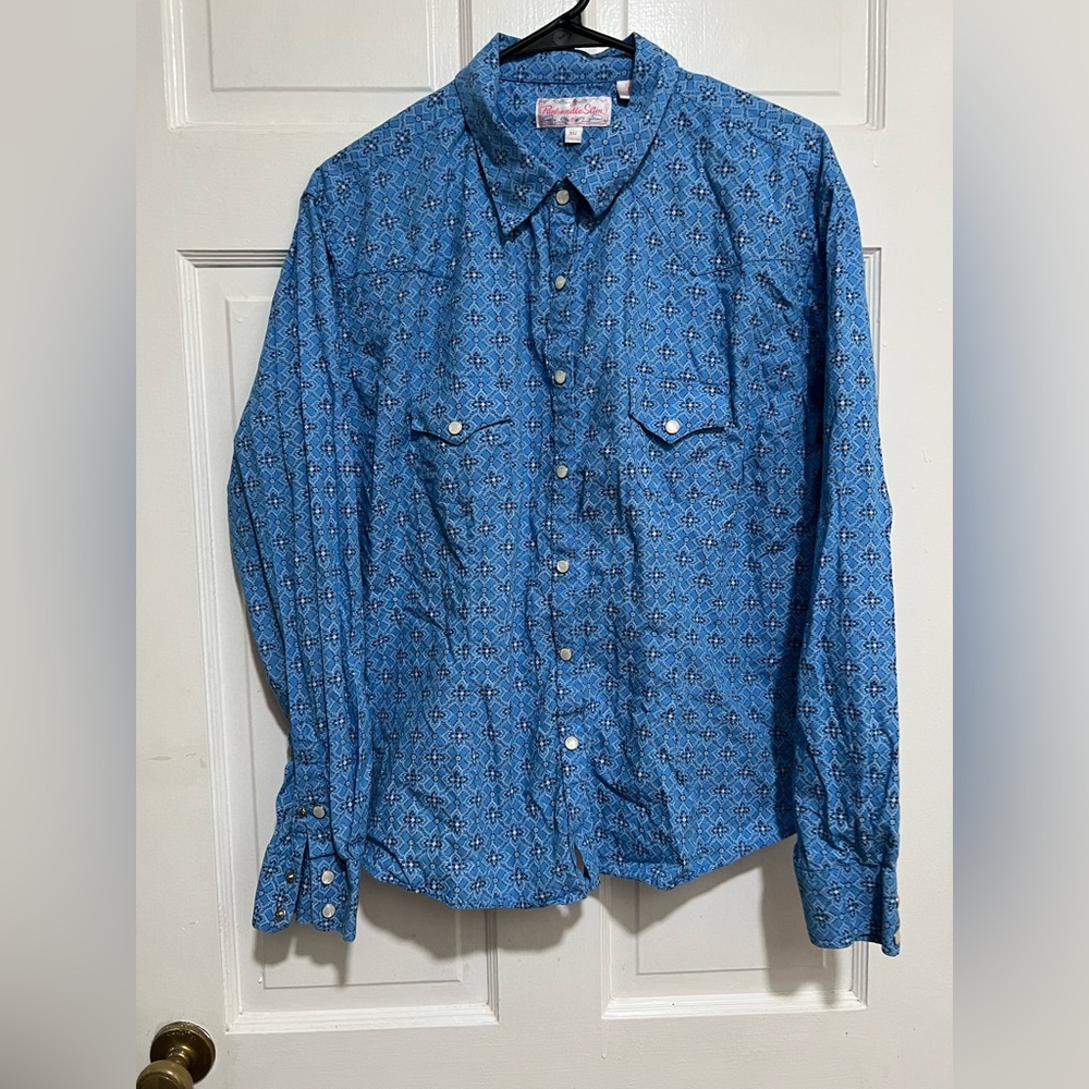 Panhandle‎ Slim Women’s XL Blue Pearl Snap Long Sleeve Shirt